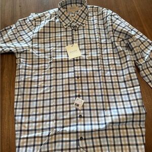 Men's Blue and White Checkered Shirt